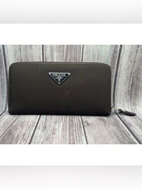 *READ DESCRIPTION* PRADA Tessuto Nylon & Leather Zip Long Wallet Chocolate Brown